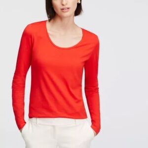 Ann Taylor Loft Woman's Scoop Neck Long Sleeve Cotton Blend Tee SZS